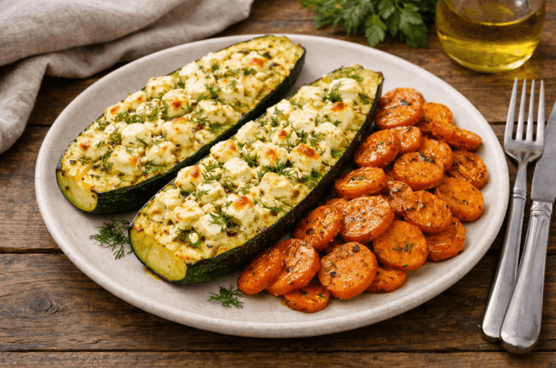 Cukinia pieczona z fetą we frytkownicy beztłuszczowej